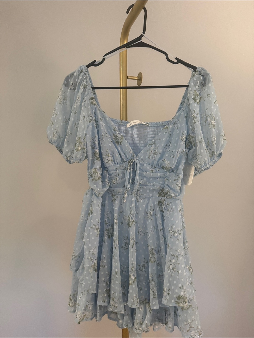 Altar'd State Light Blue Floral Tie-Front romper